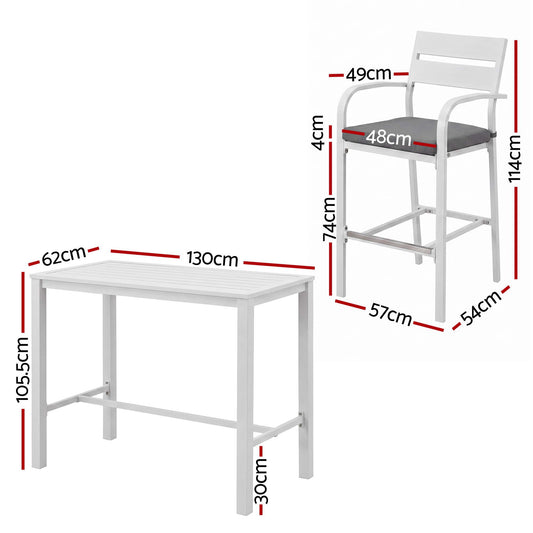 Gardeon Outdoor Bar Set 5-Piece Patio Dining Chairs Aluminium Table Stools White