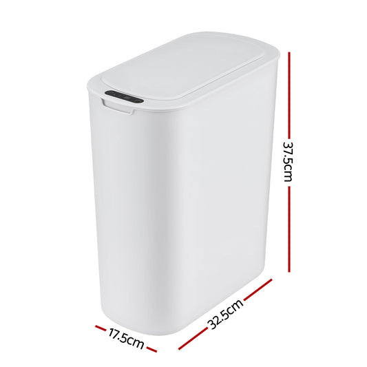 Devanti Automatic Trash Bin with Lid 25L Motion Sensor Kitchen Bin Touchless Garbage Can Plastic Slim Rubbish Bin with Liner Holder for Kitchen, Home, Office, White