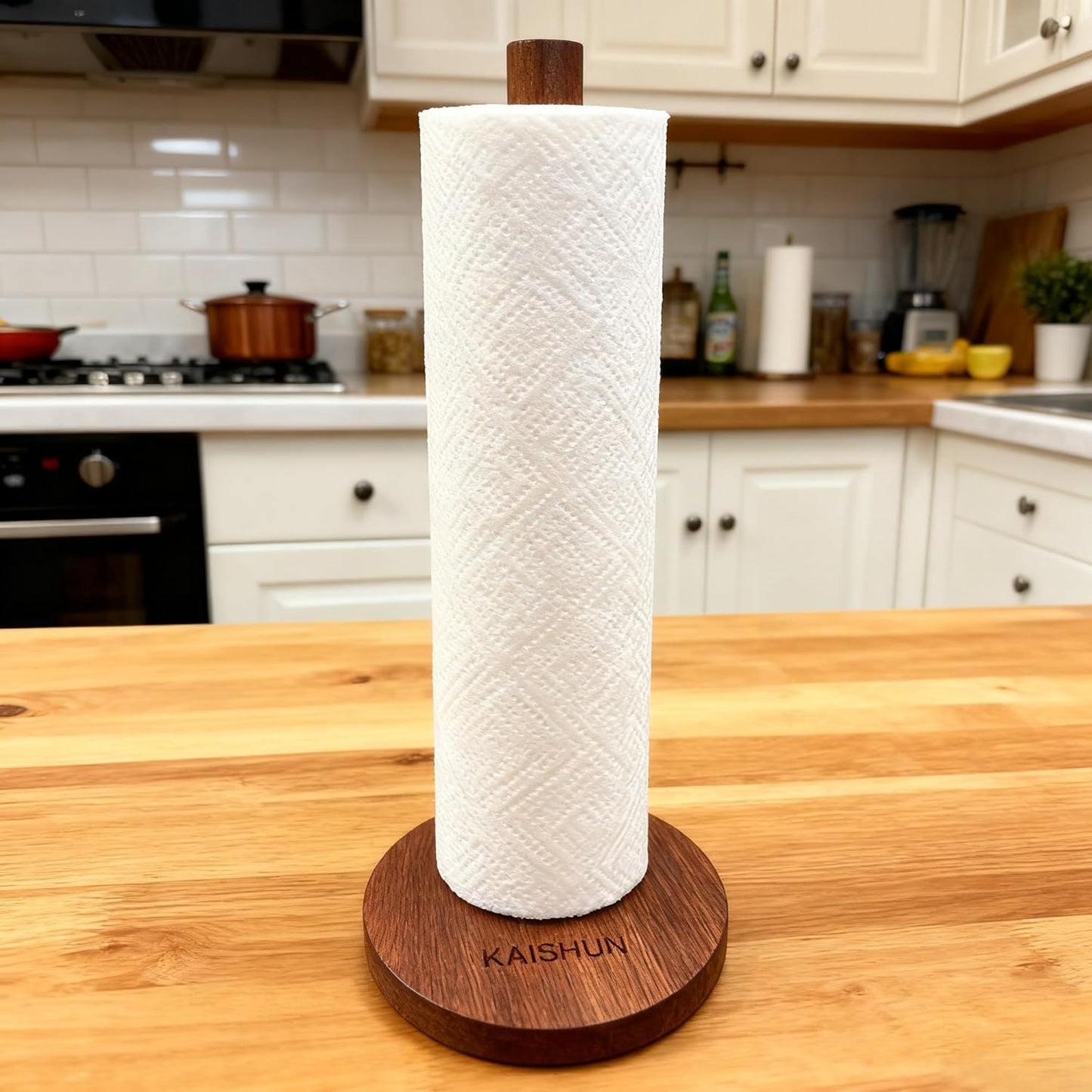 Wooden Paper Towel Holder Countertop - Solid Ebony Paper Towel Dispenser Stand, Walnut
