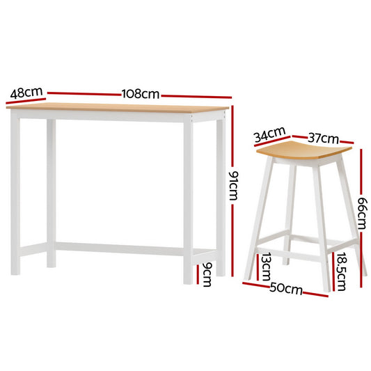 Artiss Bar Table and Stools Set Dining Desk Solid Wood Kitchen Chairs Cafe Pub