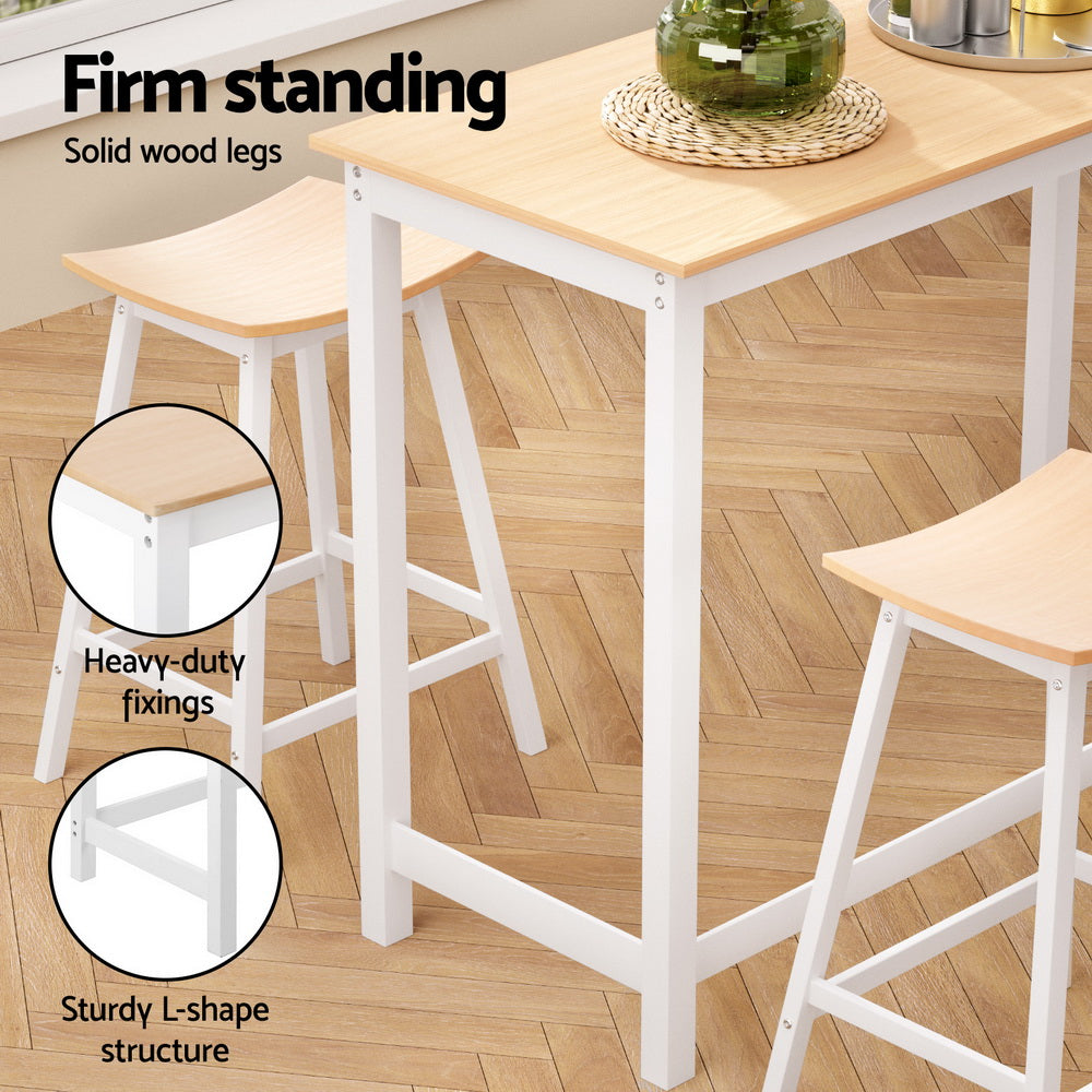 Artiss Bar Table and Stools Set Dining Desk Solid Wood Kitchen Chairs Cafe Pub