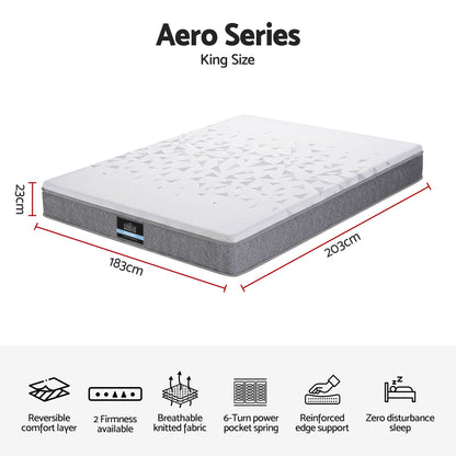Giselle Bedding King Mattress 23cm Pocket Spring Mattress with Adjustable Firmness Reversible Foam Layer for Medium Firm & Firm Support Motion Isolation Bedroom Bed