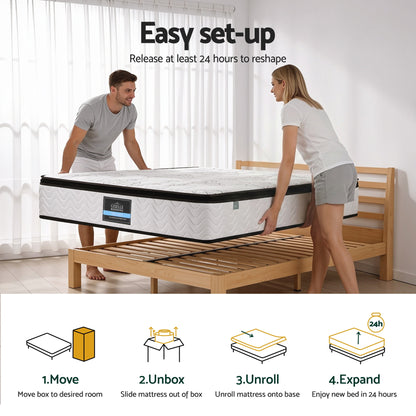 Giselle Bedding Double Mattress 30cm Pocket Spring Euro Top Medium Firm Foam