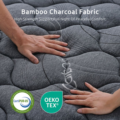 Levitex 25 cm Hybrid Pocket Spring Mattress Firm with 4cm Egg Crate Foam for Deep Sleep Bamboo Charcoal Fabric Queen
