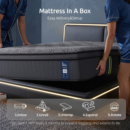 Levitex 34 cm Pocket Spring Mattress with Reinforced Edge Support & 5-Zone Pressure Relief Breathable Gel Memory Foam Hybrid Mattress for Back Pain Queen