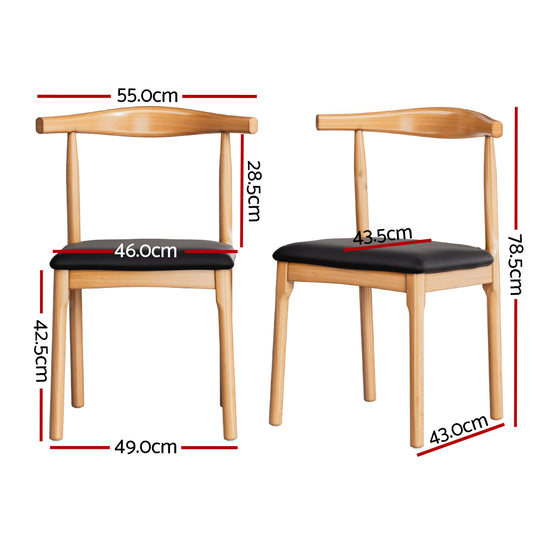 Artiss 2x Dining Chairs Rubber Wood Leather Seat Black