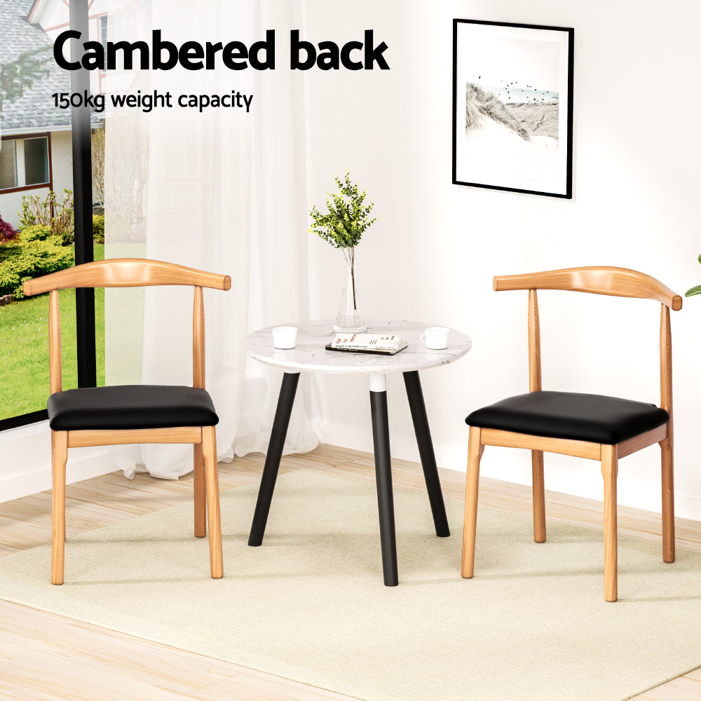 Artiss 2x Dining Chairs Rubber Wood Leather Seat Black