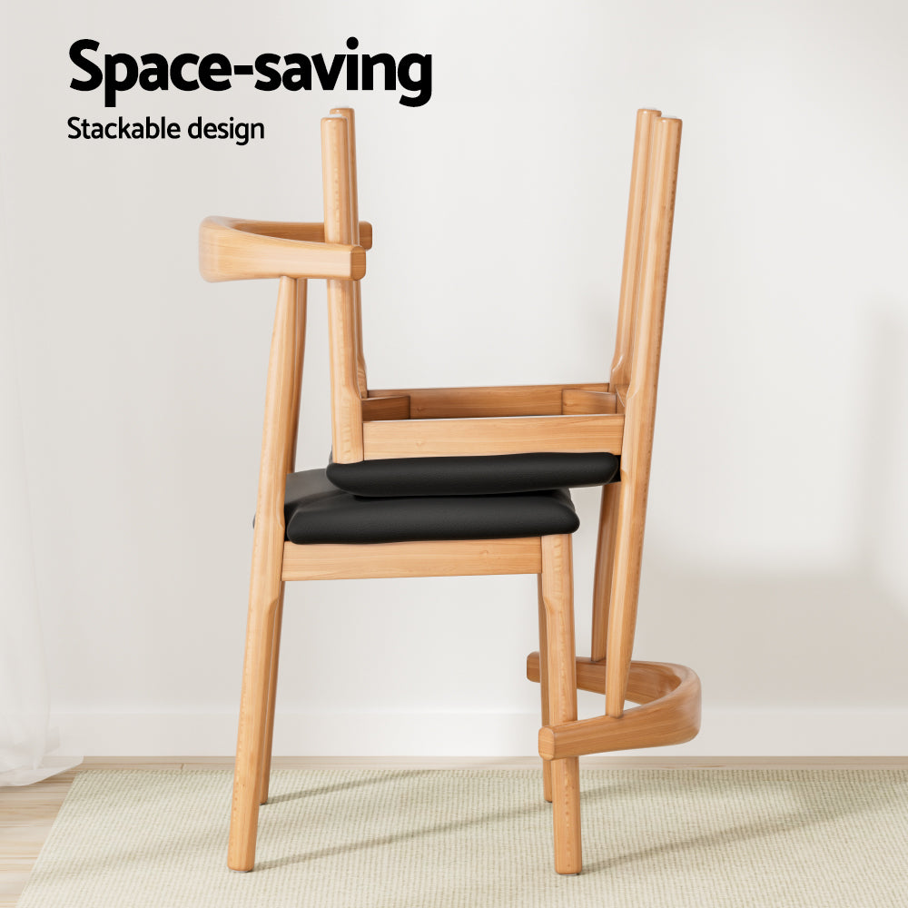 Artiss 2x Dining Chairs Rubber Wood Leather Seat Black