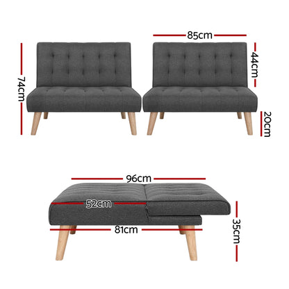 Artiss 2x Sofa Bed Couch Single Seater Fabric Grey