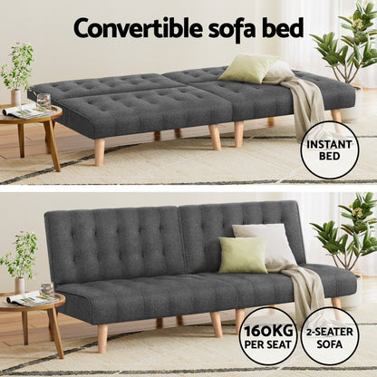 Artiss 2x Sofa Bed Couch Single Seater Fabric Grey