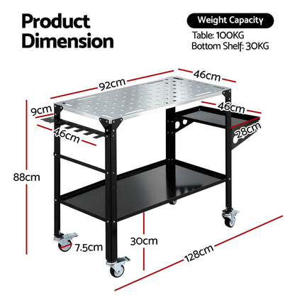 Giantz Welding Table Cart with Tool Storage 130KG Capacity Mobile Workstation