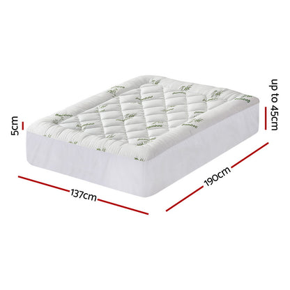 Giselle Bedding 5cm Pillowtop Mattress Topper 1000GSM Thick Soft Bamboo Cooling Pad for Back Pain Relief & Guest Bed, Washable Overfilled Cover with 45cm Deep Pocket Double