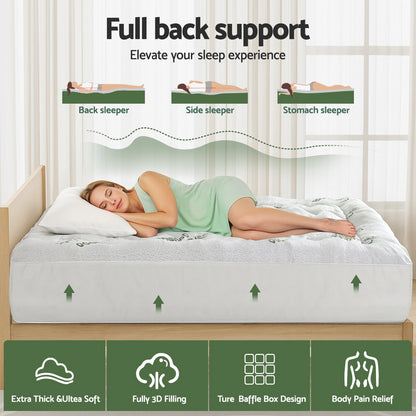 Giselle Bedding 5cm Pillowtop Mattress Topper 1000GSM Thick Soft Bamboo Cooling Pad for Back Pain Relief & Guest Bed, Washable Overfilled Cover with 45cm Deep Pocket Queen