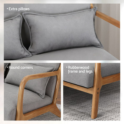 Artiss Armchair 2-seater Loveseat Fabric Grey