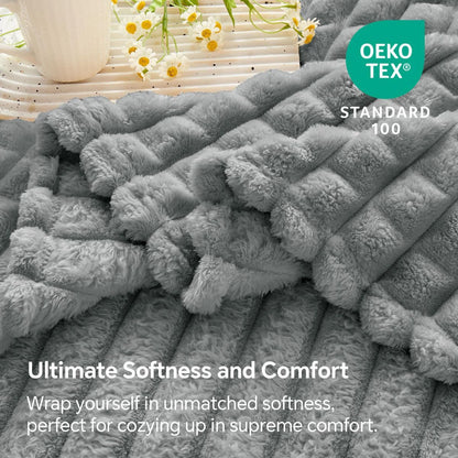 Updated Grey Throw Blanket for Couch and Bed- Super Soft and Warm 3D Checkered Fluffy Fuzzy Fleece Blanket, Luxurious Plush Cozy Blanket for Room Decor Spring - Gray - Size 150cm*200cm