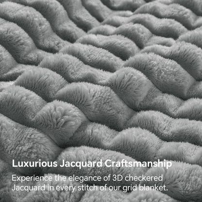 Updated Grey Throw Blanket for Couch and Bed- Super Soft and Warm 3D Checkered Fluffy Fuzzy Fleece Blanket, Luxurious Plush Cozy Blanket for Room Decor Spring - Gray - Size 180cm*200cm