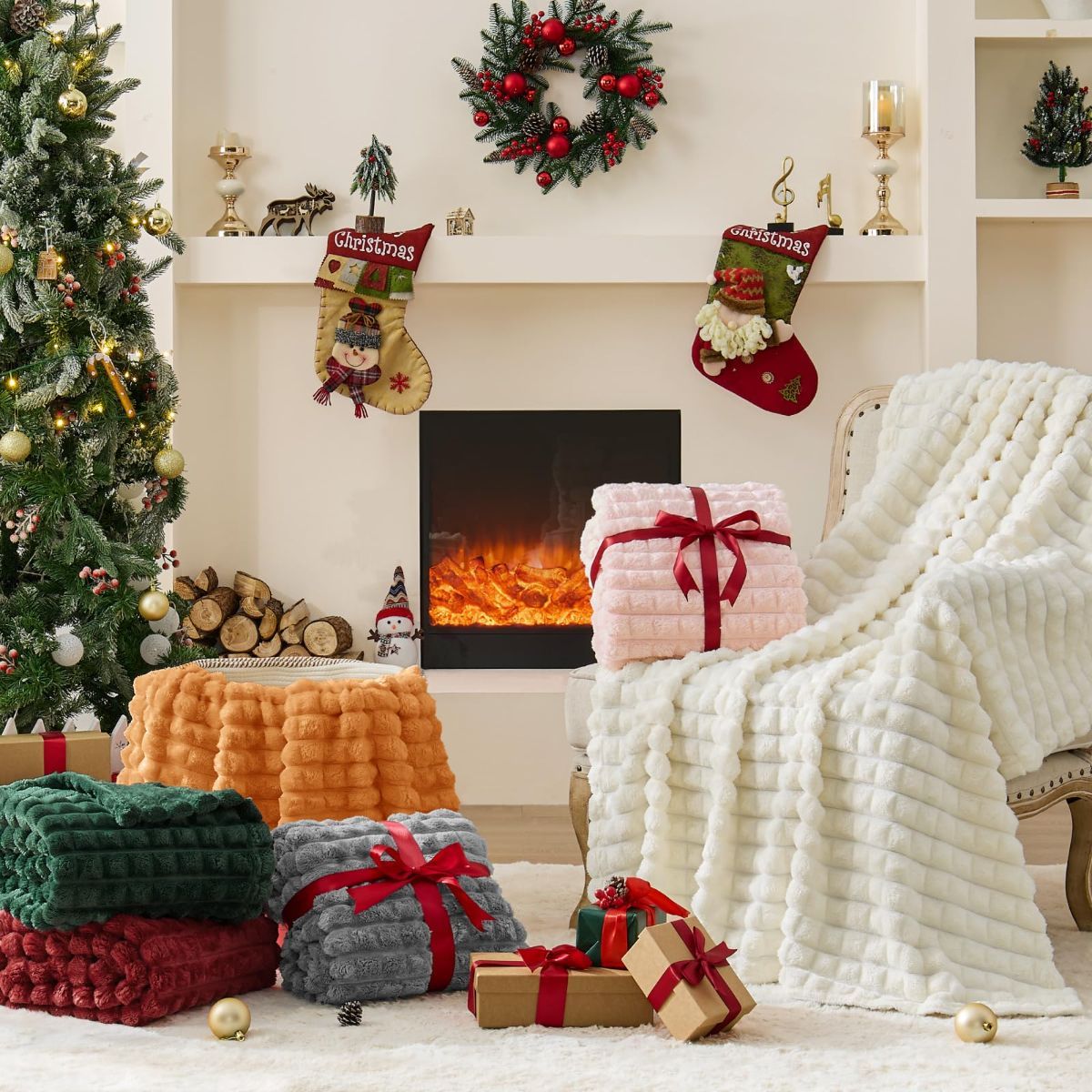 Updated Grey Throw Blanket for Couch and Bed- Super Soft and Warm 3D Checkered Fluffy Fuzzy Fleece Blanket, Luxurious Plush Cozy Blanket for Room Decor Spring - Gray - Size 180cm*200cm