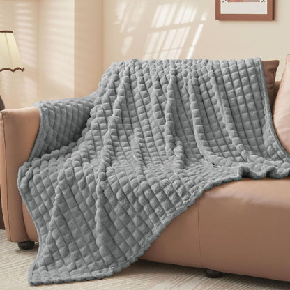 Updated Grey Throw Blanket for Couch and Bed- Super Soft and Warm 3D Checkered Fluffy Fuzzy Fleece Blanket, Luxurious Plush Cozy Blanket for Room Decor Spring - Gray - Size 200cm*230cm