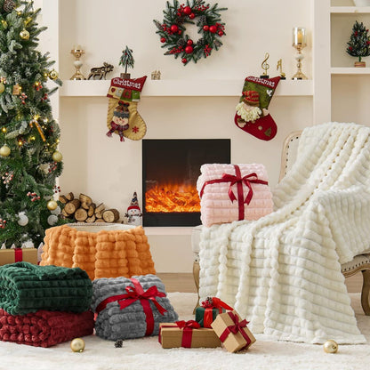 Updated Grey Throw Blanket for Couch and Bed- Super Soft and Warm 3D Checkered Fluffy Fuzzy Fleece Blanket, Luxurious Plush Cozy Blanket for Room Decor Spring - Gray - Size 200cm*230cm