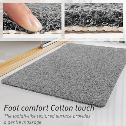Quick-Dry Non-Slip Bathroom Mat 40 x 60 cm, Soft Loofah-Style Shower Rug, Gray