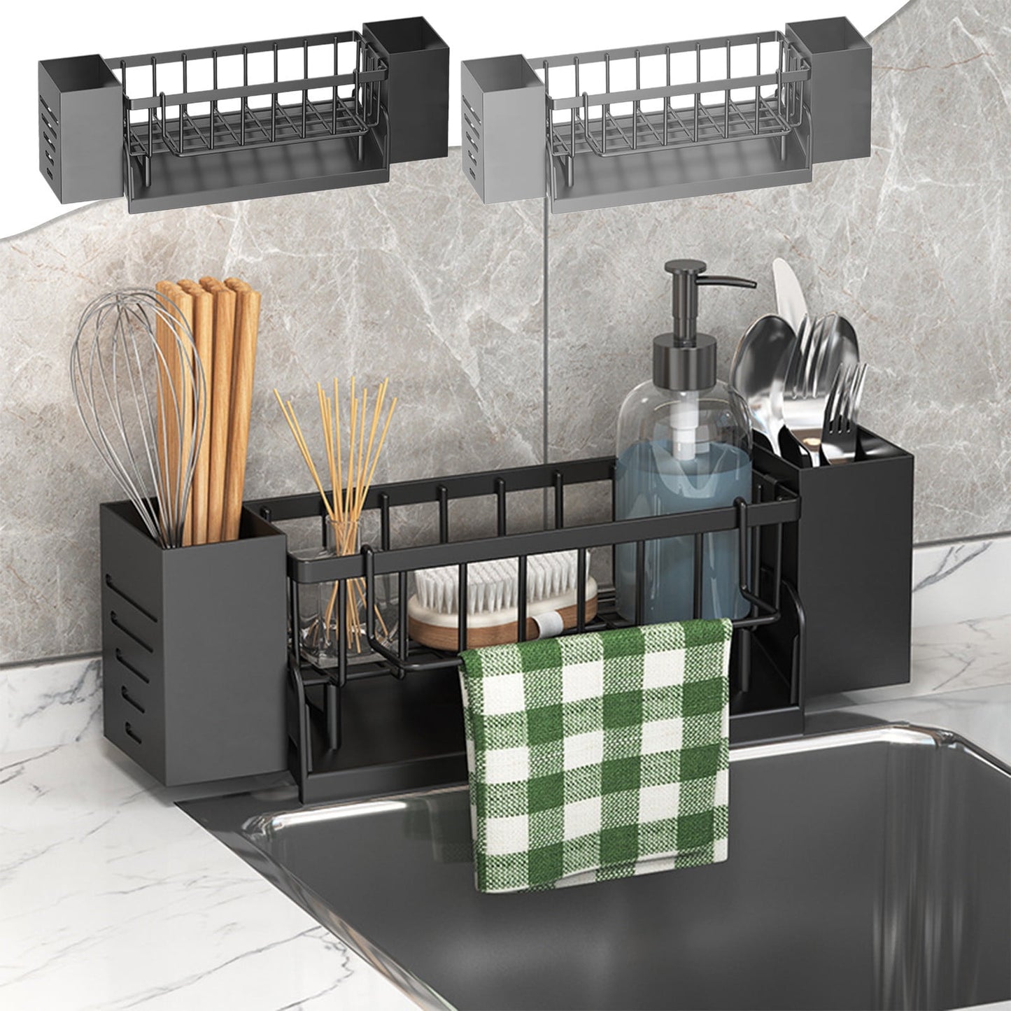 Xuniizn Pantry Organizers and Storage - Kitchen Organizers and Storage Rack, Sink Countertop Multifunctional Holder for Rags, Chopsticks, Knives & Forks - Kitchen Organization & Storage Solution Gray