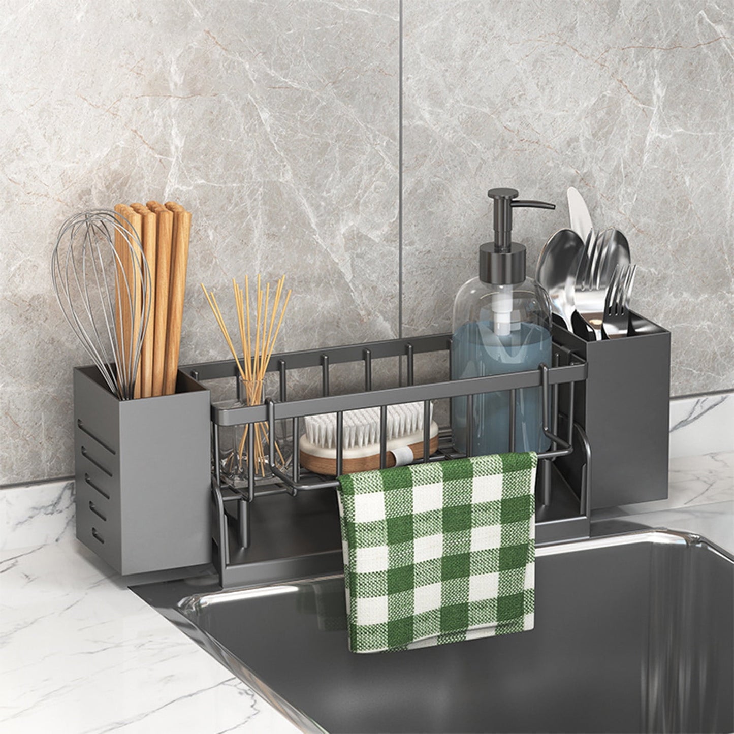 Xuniizn Pantry Organizers and Storage - Kitchen Organizers and Storage Rack, Sink Countertop Multifunctional Holder for Rags, Chopsticks, Knives & Forks - Kitchen Organization & Storage Solution Gray