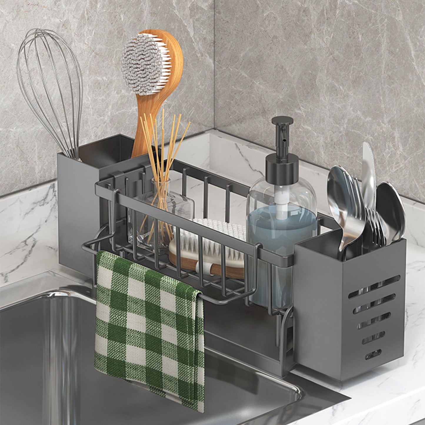 Xuniizn Pantry Organizers and Storage - Kitchen Organizers and Storage Rack, Sink Countertop Multifunctional Holder for Rags, Chopsticks, Knives & Forks - Kitchen Organization & Storage Solution Gray