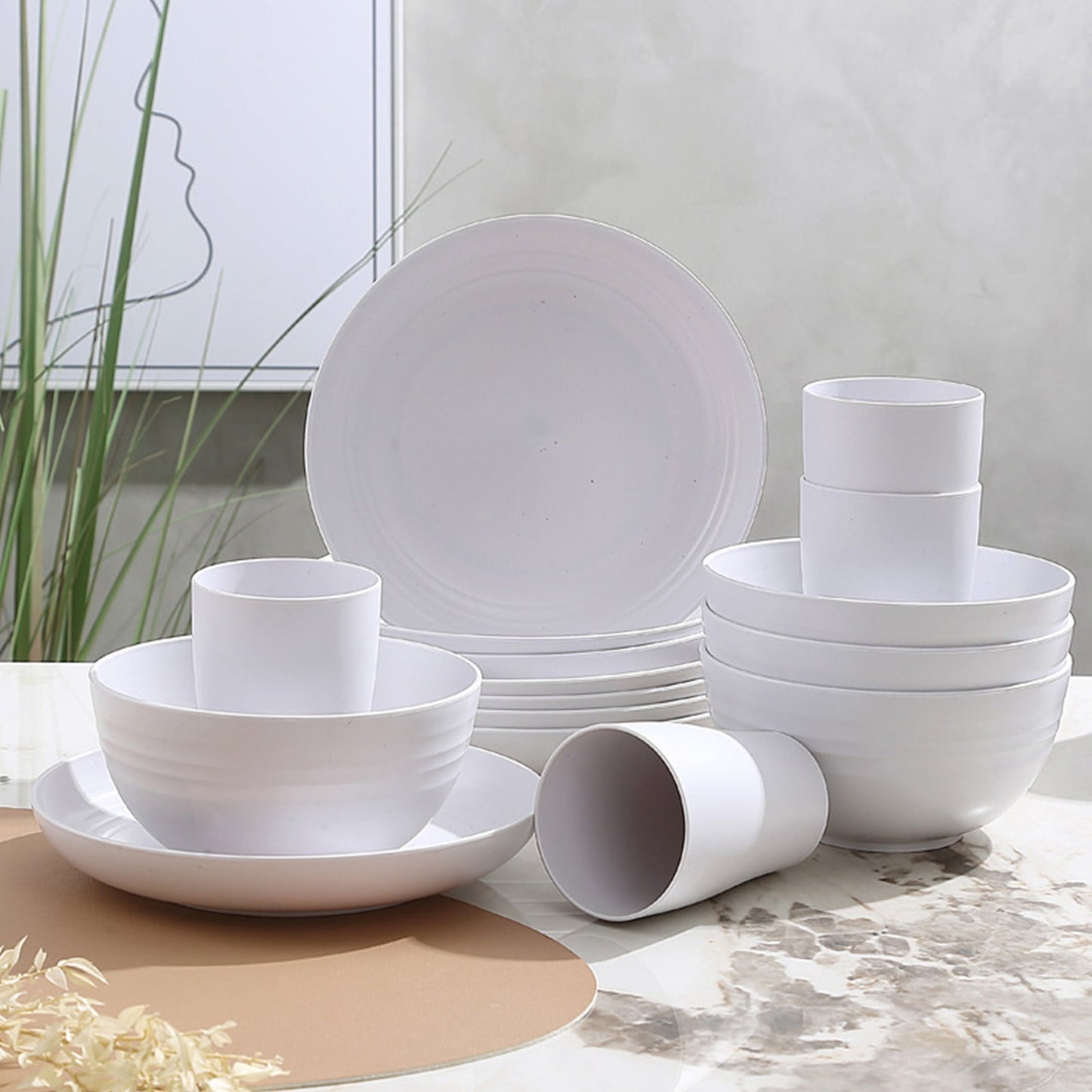 16 Piece Kitchen Dinnerware Set -  Dinner Plates, Dessert Plate, Cereal Bowls, Cups