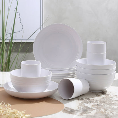 16 Piece Kitchen Dinnerware Set -  Dinner Plates, Dessert Plate, Cereal Bowls, Cups