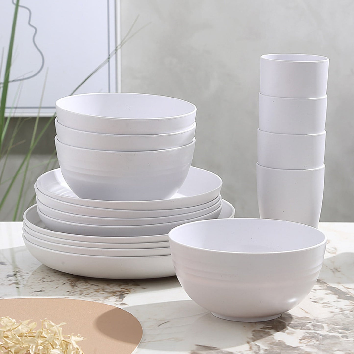 16 Piece Kitchen Dinnerware Set -  Dinner Plates, Dessert Plate, Cereal Bowls, Cups