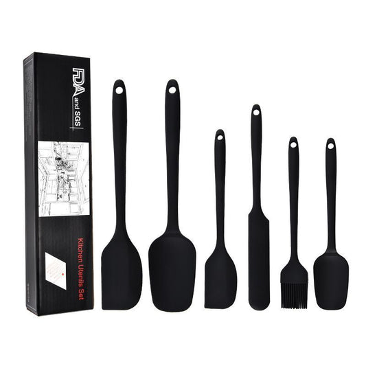 6Pcs Food-Grade Silicone Scraper Set, Baking Cream Spatulas (Black)(2 set/12PCS)
