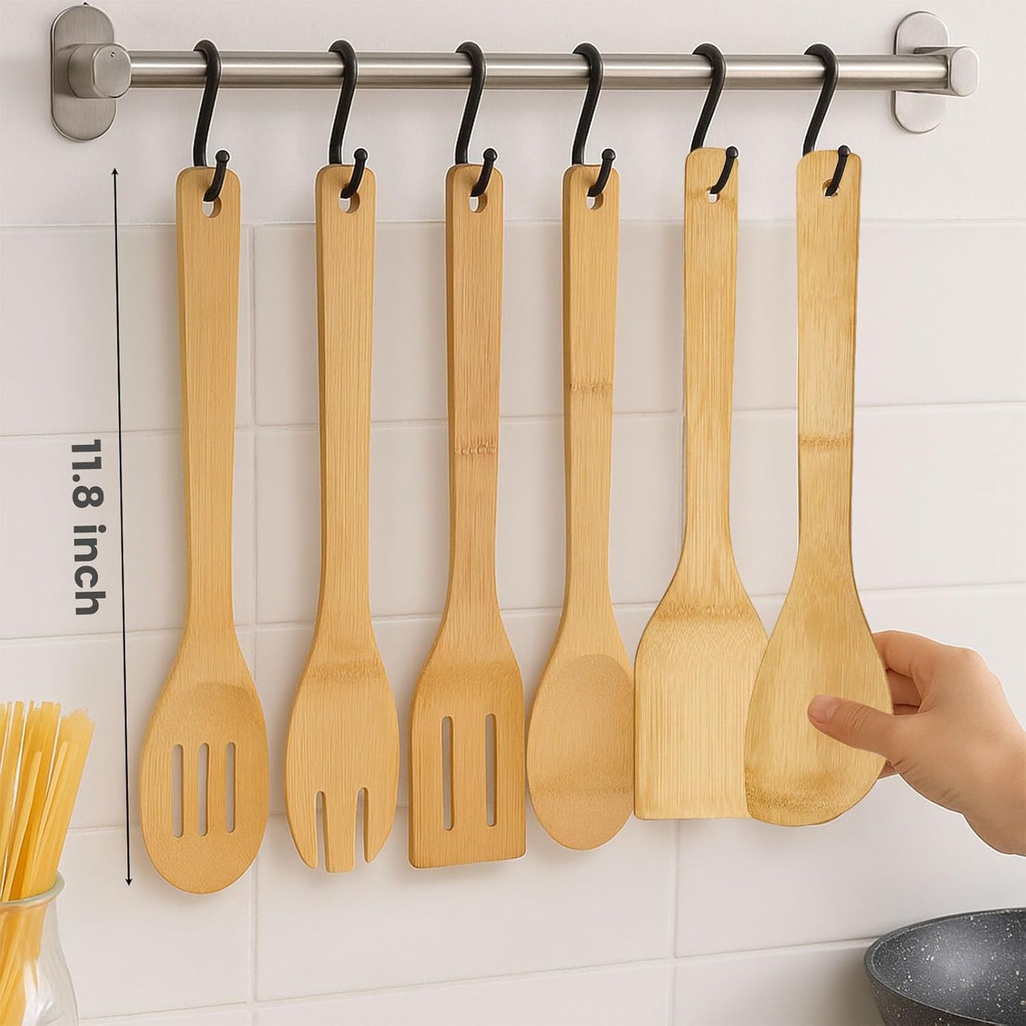 Bamboo Wooden Spoons for Cooking 6-Piece, Nonstick Bamboo Kitchen Utensils Set Wood Spatulas Spoons for Daily Use, Housewarming Gifts