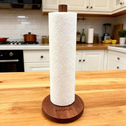 Wooden Paper Towel Holder Countertop - Solid Ebony Paper Towel Dispenser Stand, Walnut