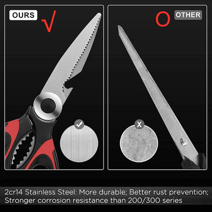 Heavy Duty Kitchen Shears with Protective Sheath Kitchen Meat Scissors, Dishwasher Safe Cooking Scissors for Chicken, Poultry, Fish, Herbs (Black+Red)
