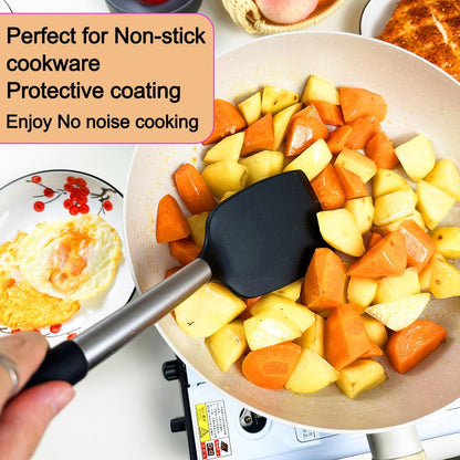 5Pcs Silicone Spatula Heat Resistant Long Large Spatulas Set for Nonstick Cookware, Rubber Pancake Fish Turner Spatula for Kitchen Use Silicone Cooking Kitchen Utensils Set Black