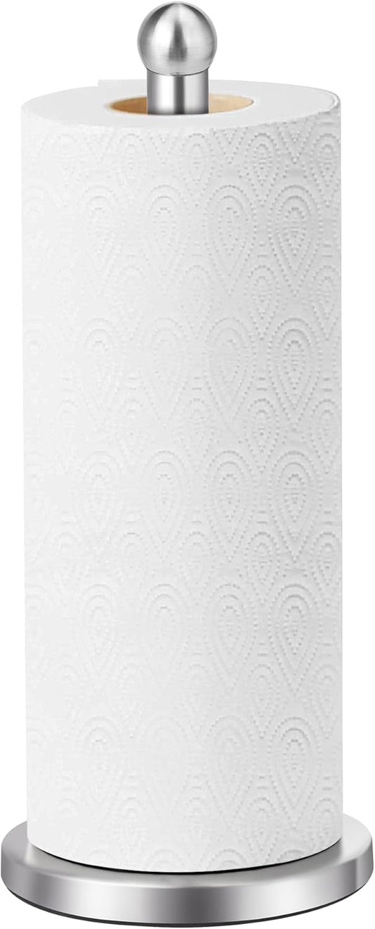 Paper Towel Holder with Solid Weighted Base for Standard and Large Size Rolls (Silver)