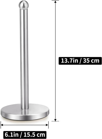 Paper Towel Holder with Solid Weighted Base for Standard and Large Size Rolls (Silver)