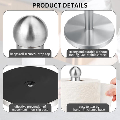 Paper Towel Holder with Solid Weighted Base for Standard and Large Size Rolls (Silver)