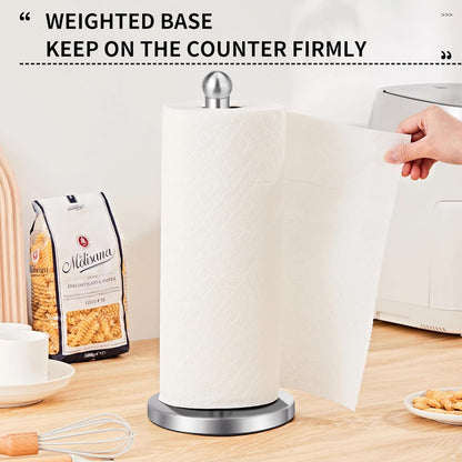 Paper Towel Holder with Solid Weighted Base for Standard and Large Size Rolls (Silver)