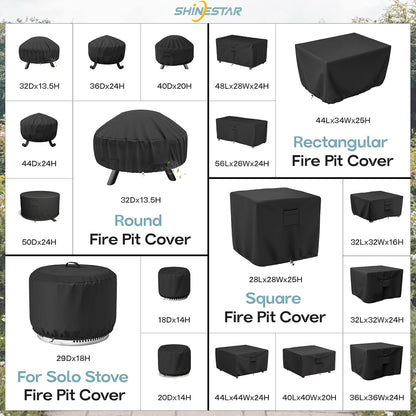 Round Fire Pit Cover for 22-32 Inch Fire Pit - Waterproof and Windproof, with Straps and Built-in Vents, 32 Dia x 13.5 H, Black