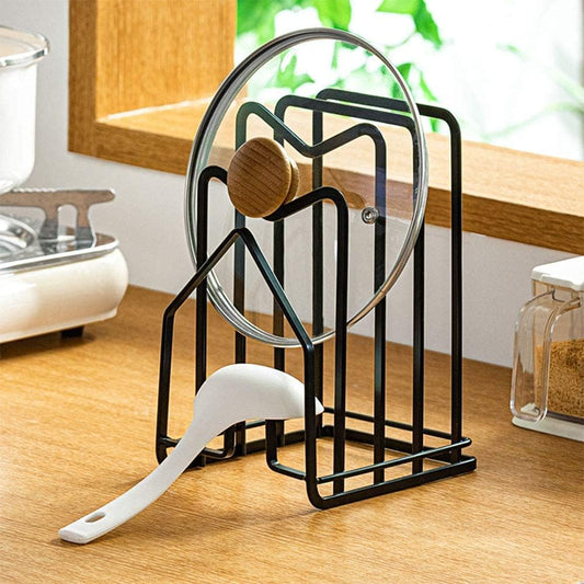 SUNIFCON Cutting Board Rack Organizer Chopping Board Stand Holder Kitchen Countertop Pots Pan Lids Rack Organizer Flat Steel 4.92 x 5.71 x 8.46 in. Black