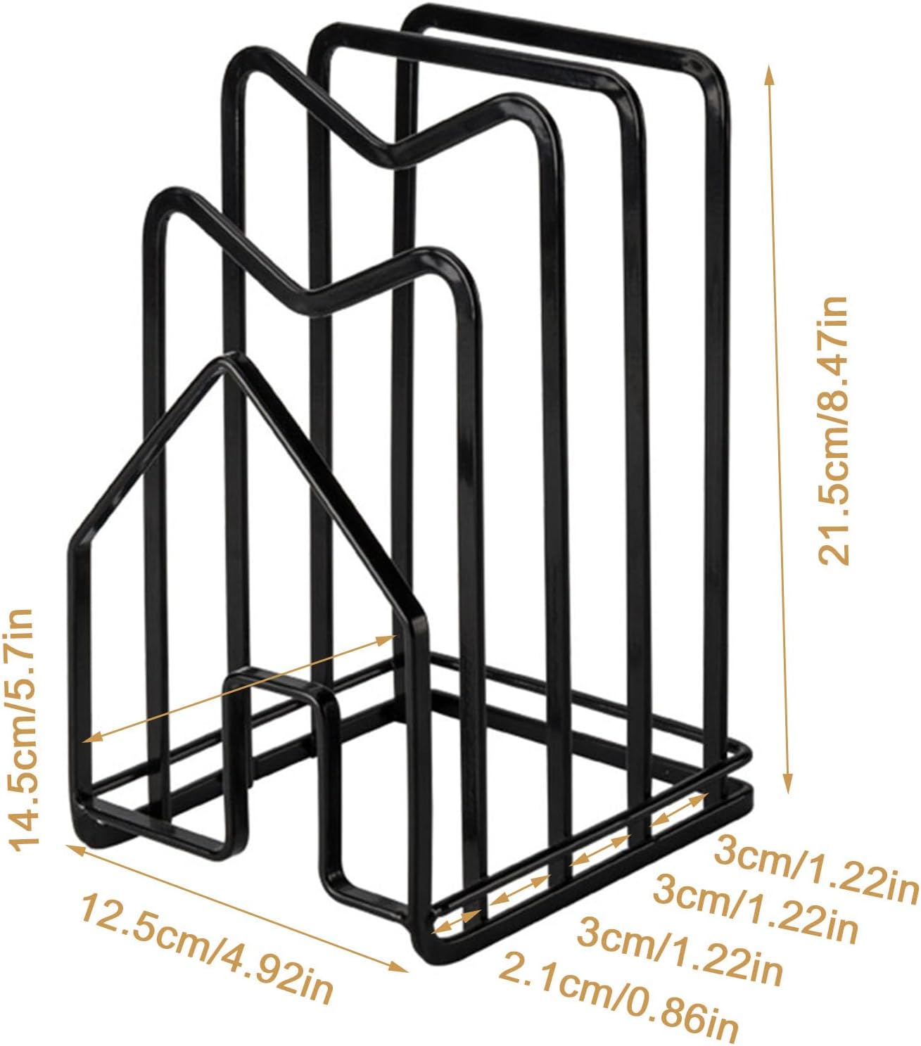 SUNIFCON Cutting Board Rack Organizer Chopping Board Stand Holder Kitchen Countertop Pots Pan Lids Rack Organizer Flat Steel 4.92 x 5.71 x 8.46 in. Black