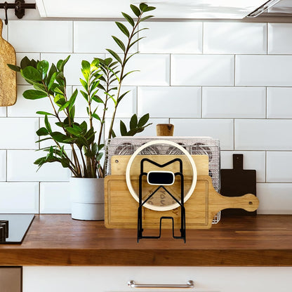 SUNIFCON Cutting Board Rack Organizer Chopping Board Stand Holder Kitchen Countertop Pots Pan Lids Rack Organizer Flat Steel 4.92 x 5.71 x 8.46 in. Black