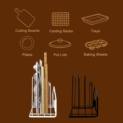 SUNIFCON Cutting Board Rack Organizer Chopping Board Stand Holder Kitchen Countertop Pots Pan Lids Rack Organizer Flat Steel 4.92 x 5.71 x 8.46 in. Black
