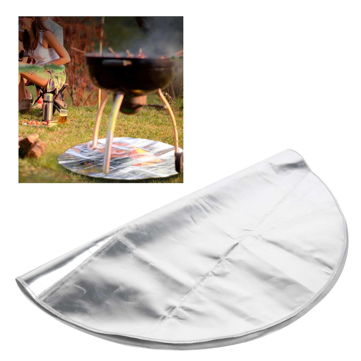 Round Fire Pit Mat Fireproof Outdoor terrace Barbecue Grill Deck Protection Pad SuppliesSilver Gray 91cm