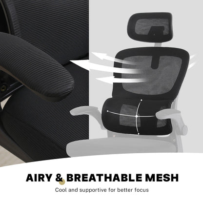 Work Office Chair - Lumber Support, Flip-up Armrest, Adjustable Headrest SITIO - Black