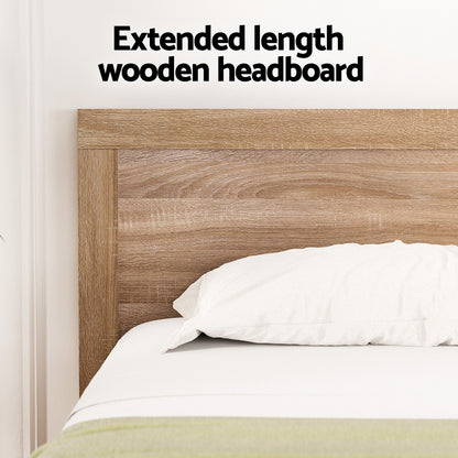Artiss Bed Frame Double Size Wooden Acacia Wood OATMEAL