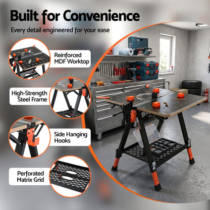 Giantz Portable Folding Work Table 454kg Adjustable Workbench