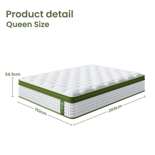 BedStory 34cm Queen Latex Hybrid Mattress Medium Firm - 5 Zone Pocket Spring Bed for Pressure Relief Motion Isolation
